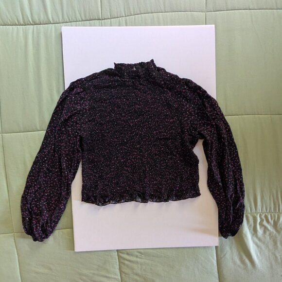 Purple Floral Mock Neck Blouse | Long Sleeve Smocked Top | Vintage-Inspired - Picture 1 of 2